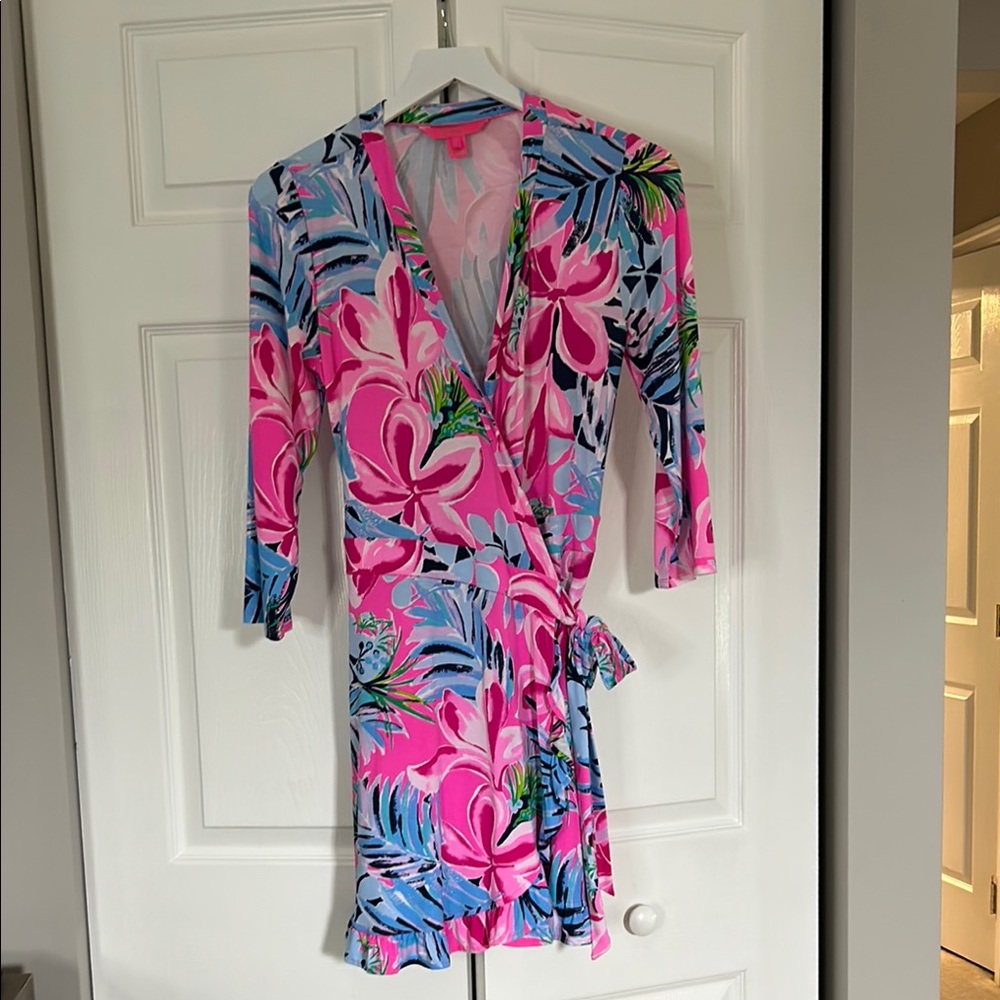 Lilly Pulitzer Pink and Blue Floral Wrap Dress
